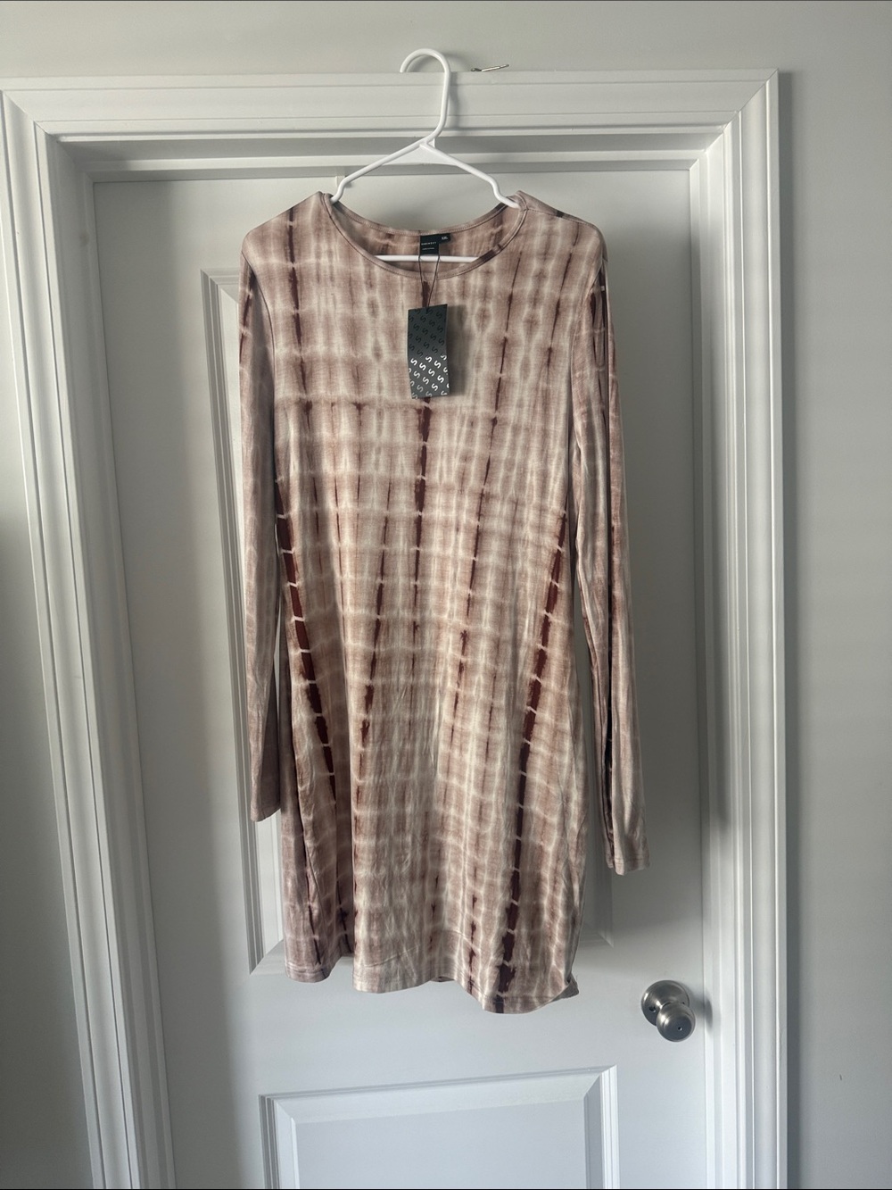 SHEIN Taupe and Brown Tie-Dye Long Sleeve Dress